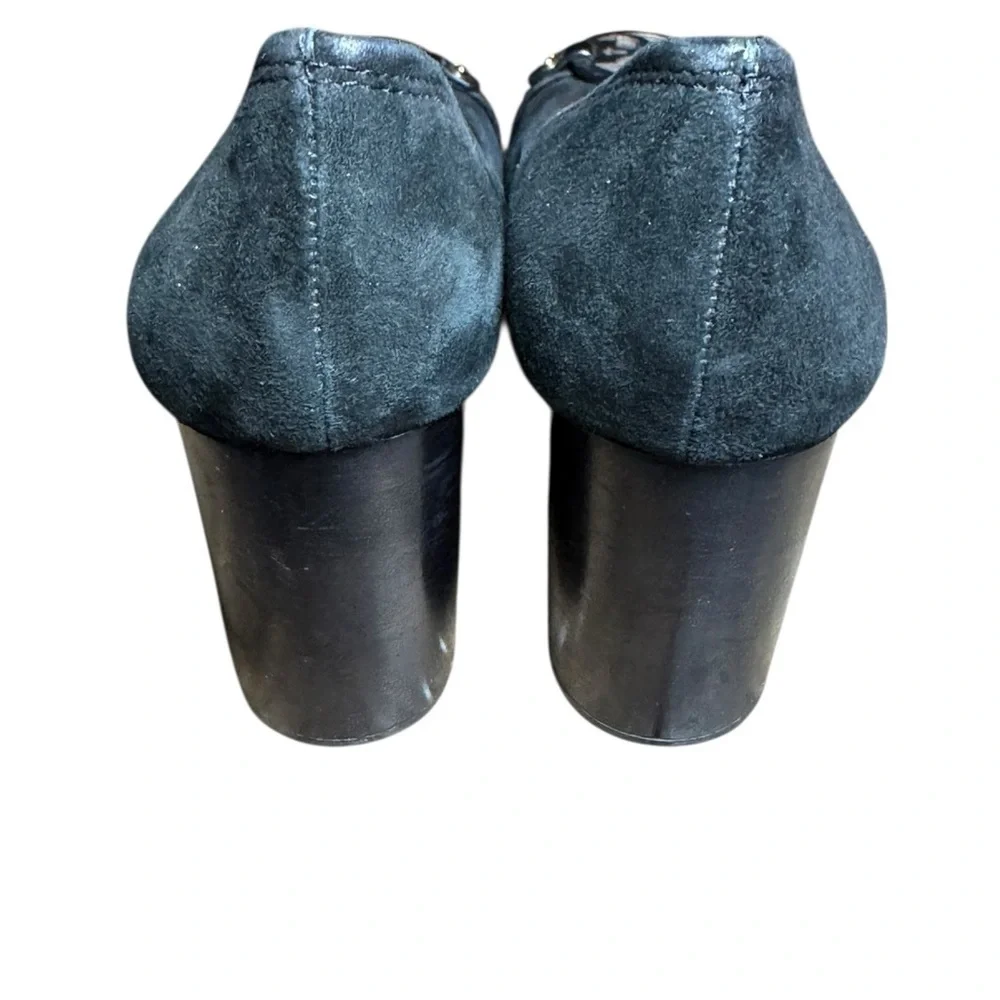 Tory Burch Black Suede Loafers with Embossed Logo